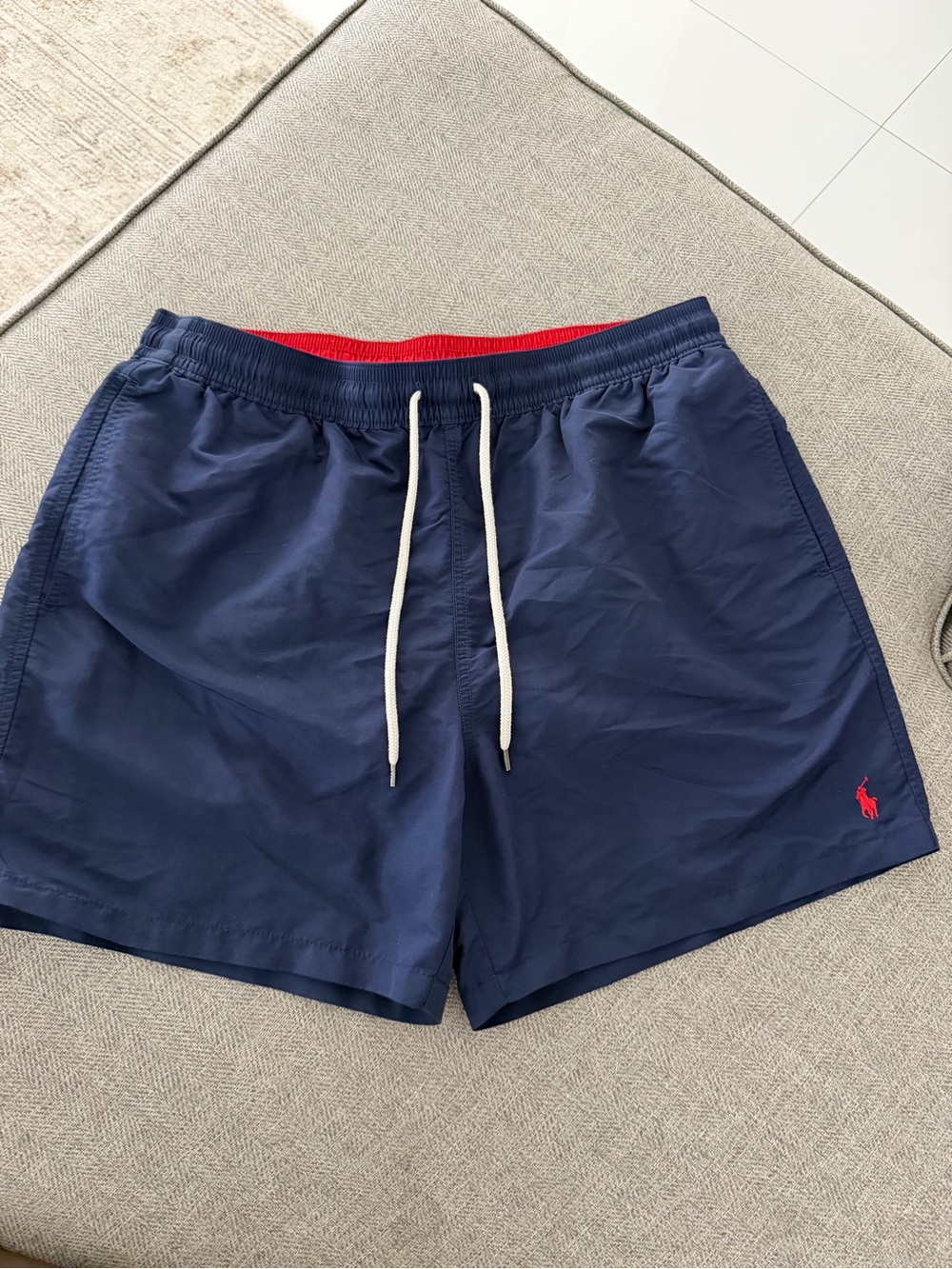 Ralph Lauren Navy Swim Trunks with Red Polo Accent